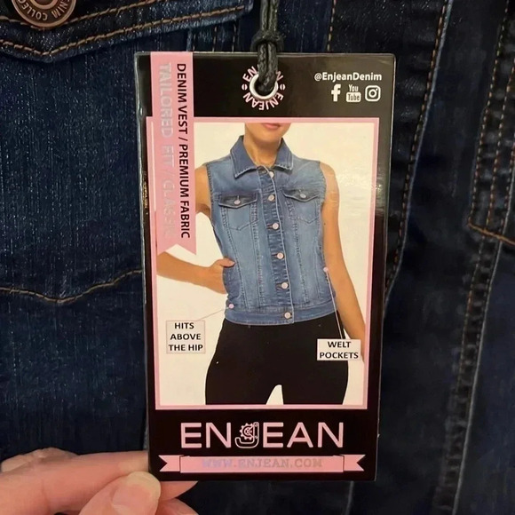 Womens plus dark was denim vest, slight stretch, 4 pockets, metal buttons NWT - Picture 4 of 7